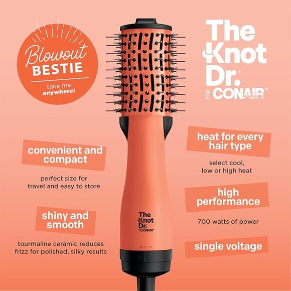The Knot Dr BC114 All-in-One Mini Hot Air Brush, Orange - Picture 2 of 5